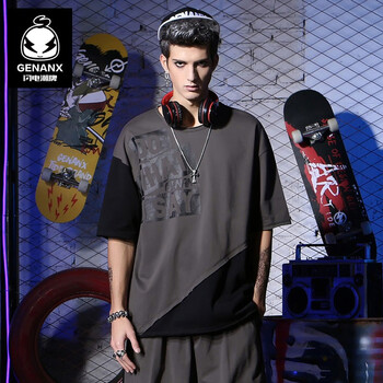 Genanx 五分袖 男士T恤 深灰色 