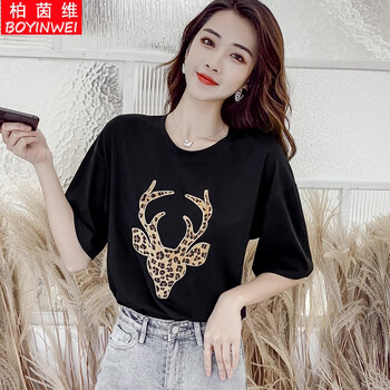 柏茵維（BOYINWEI） 拼接，印花 短袖 T恤 女 圓領(lǐng)