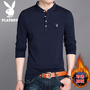 花花公子（PLAYBOY ESTABLISHED 1953） 長(zhǎng)袖 男士T恤 藏青不加絨  