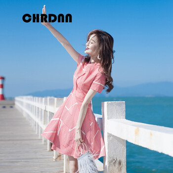 赤典（CHRDNN） 條紋 條紋，拼接，紐扣，拉鏈，印花 連衣裙