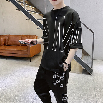 丹杰仕（DAN JIE SHI） 短袖 男士T恤 黑色九分套裝 