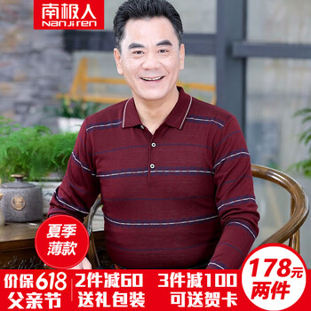 南極人（Nanjiren） 長袖 男士T恤 R02#2酒紅【贈手提袋】 