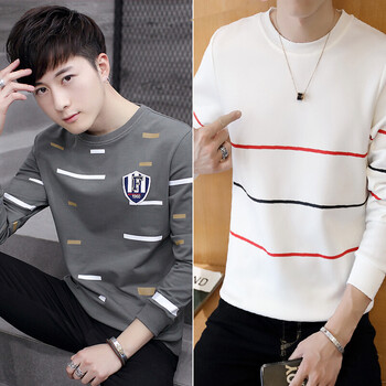 古萊登（GODLIKE） 長(cháng)袖 男士T恤 1711灰色+三線(xiàn)白色 XL，L，M，XXXL，XXL