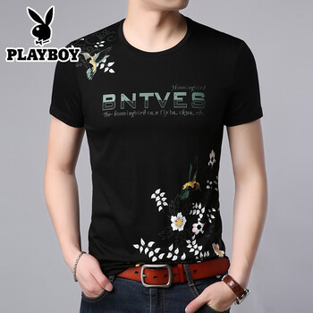 花花公子（PLAYBOY ESTABLISHED 1953） 短袖 男士T恤 1048黑色 