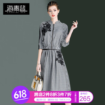格紋蕾絲連衣裙