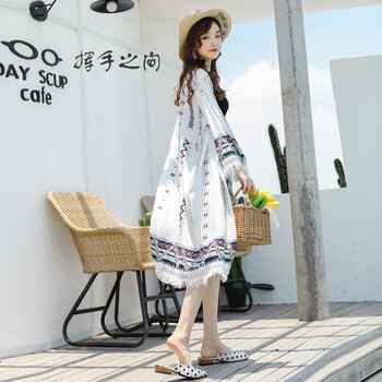 揮手之間  長袖 女 短外套 流蘇，拼接，印花