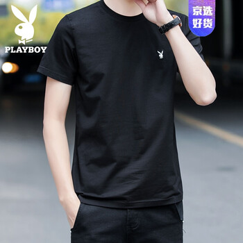 花花公子（PLAYBOY） 短袖 男士T恤 1234圓領(lǐng)黑色 