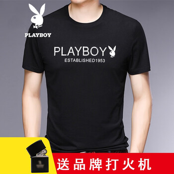 花花公子（PLAYBOY ESTABLISHED 1953） 短袖 男士T恤 黑色/82T012 