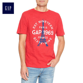GAP 短袖 男士T恤 復(fù)古西瓜紅 
