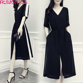 茹妮卡（RUMONICA） 純色 口袋，拼接，紐扣，綁帶，貼布 連衣裙