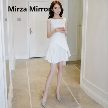 蜜莎蜜拉（Mirza Mirror） 純色 不對稱，拼接，抽褶，拉鏈，褶皺 連衣裙