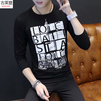 古萊登（GODLIKE） 長袖 男士T恤 英文方格黑色 XL，L，M，XXXL，XXL