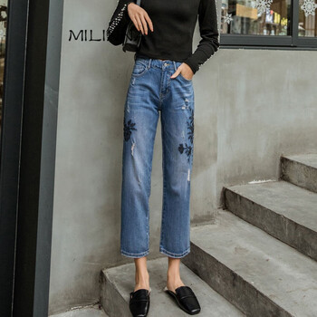 NEWMILIN 高腰 直筒褲 女 九分褲 牛仔褲