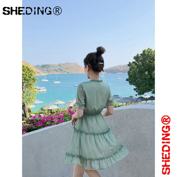 奢鼎（SHEDING） 純色 荷葉邊，綁帶，褶皺，木耳邊 連衣裙