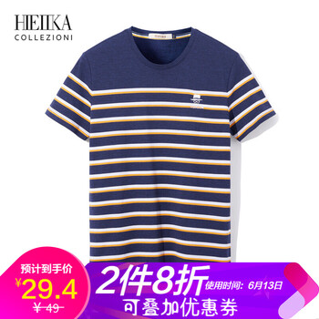 海一家（Hieiika） 短袖 男士T恤 藏青條紋E7 
