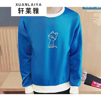 軒萊雅（XUANLAIYA） 長袖 男士T恤 T03小貓?zhí)最^衛(wèi)衣天藍色 
