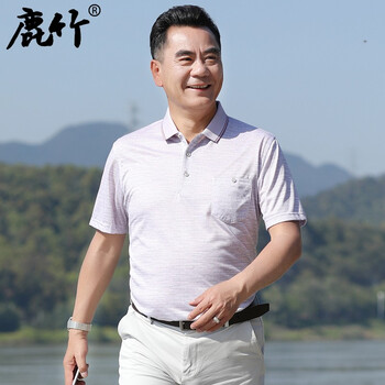 鹿竹 短袖 男士T恤 P895淺粉 