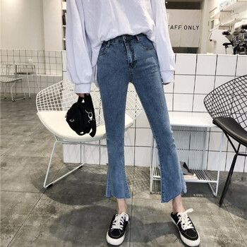 圖珞（TULUO） 高腰 微喇褲 女 九分褲 牛仔褲