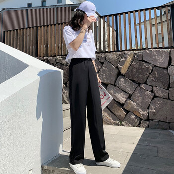 左別 高腰 闊腿褲 女 長(zhǎng)褲 休閑褲