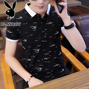 花花公子（PLAYBOY ESTABLISHED 1953） 短袖 男士T恤 T7071黑色 