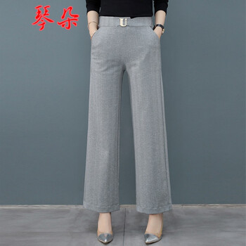 琴朵（QINDUO） 高腰 闊腿褲 女 長(zhǎng)褲 休閑褲