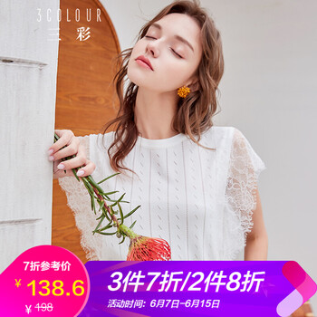 三彩 花邊，蕾絲 短袖 T恤 女 圓領(lǐng)
