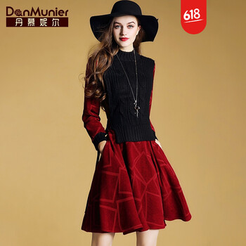 丹慕妮爾（Danmunier）  口袋，拼接，印花 連衣裙
