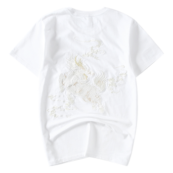 V5 短袖 男士T恤 刺繡麒麟 白色 