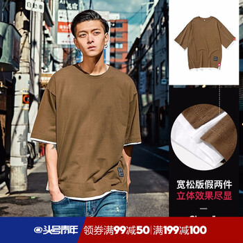Glemall 短袖 男士T恤 駝色-oversize寬松版型，喜歡修身拍小一碼 