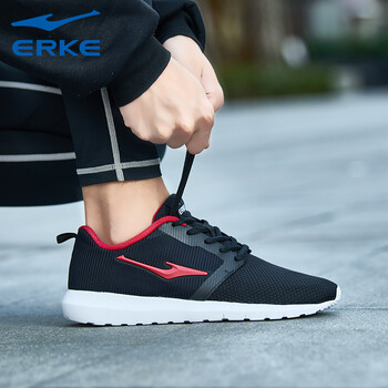 鴻星爾克（ERKE）跑步鞋正黑大紅-網(wǎng)面 