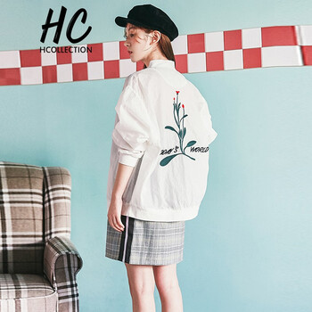 Hcollection 立領(lǐng) 長袖 女 短外套 口袋，刺繡，撞色