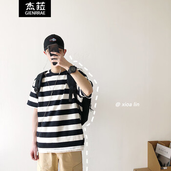 杰菈（Gienrrae） 短袖 男士T恤 黑白格 