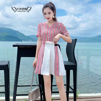 蘭詩(shī)緹娜（LANSHITINA） 格子 背帶 連衣裙