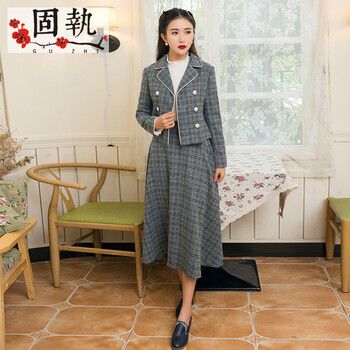 固執(zhí)（OBSTINATE） 格子 格子，撞色，拉鏈，紐扣 連衣裙