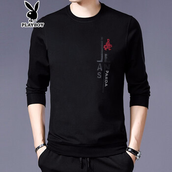 花花公子（PLAYBOY） 長袖 男士T恤 黑色 XL，L，XXL，XXXL，M，加大