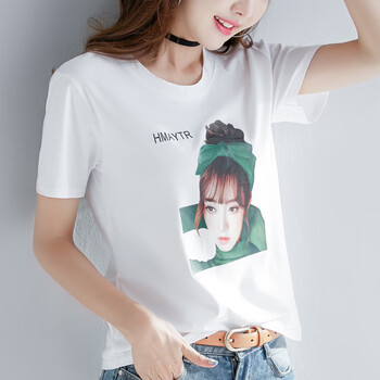 其他品牌 印花，立體裁剪，燙畫，貼布，立體裝飾 短袖 T恤 女 圓領(lǐng)