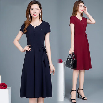 Ousmile 純色 腰帶，拉鏈，紐扣，立體裁剪 連衣裙