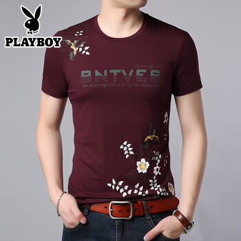花花公子（PLAYBOY ESTABLISHED 1953） 短袖 男士T恤 1048紅色 