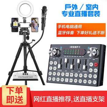 貝音凱  支撐式 麥克風 黑色聲卡直播支架+美顏燈套裝
