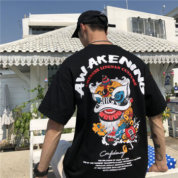 deciuhlae 五分袖 男士T恤 黑色 T504 舞獅短T 