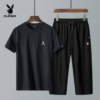 花花公子（PLAYBOY ESTABLISHED 1953） 短袖 男士T恤 黑色1915T 