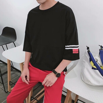 deciuhlae 五分袖 男士T恤 二杠黑色 寬松版 