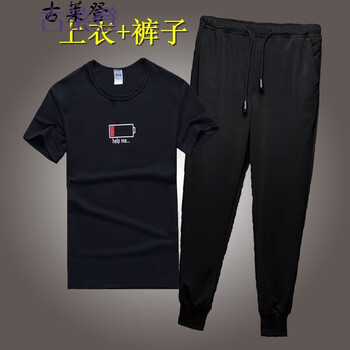 古萊登（GODLIKE） 短袖 男士T恤 電池黑短T+皮繩褲 