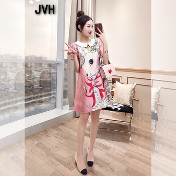 JVH 卡通動(dòng)漫 拼接，褶皺，印花 連衣裙