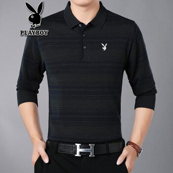 花花公子（PLAYBOY） 長(zhǎng)袖 男士T恤 3178墨綠色 XL