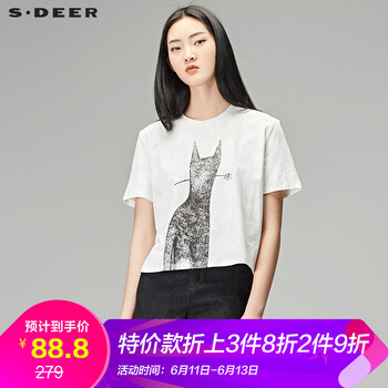 S.DEER 破洞，印花 短袖 T恤 女 圓領(lǐng)