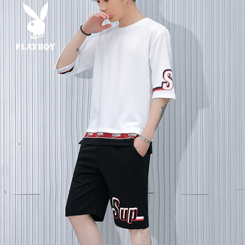 花花公子（PLAYBOY） 七分袖 男士T恤 白色(9905套裝) 