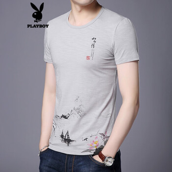 花花公子 短袖 男士T恤 灰色7863 