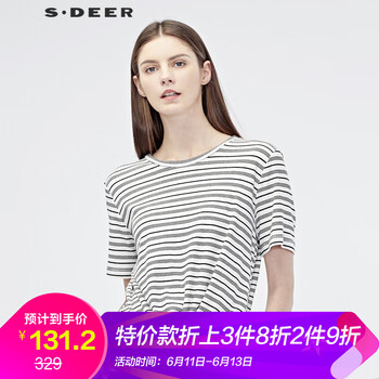 S.DEER 褶皺 短袖 T恤 女 圓領(lǐng)