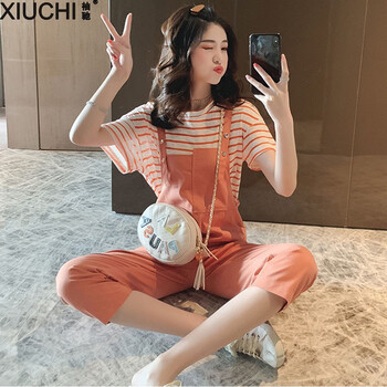 袖馳（XIUCHI） 高腰 背帶褲 女 九分褲 休閑褲